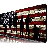 Extended Gaming Mouse Pad and Coaster, Large Non-Slip Rubber Base Mousepad with Stitched Edges, Waterproof Mouse Mat Desk Pad for Work, Game, Office, Home -American Flag American Soldier Military