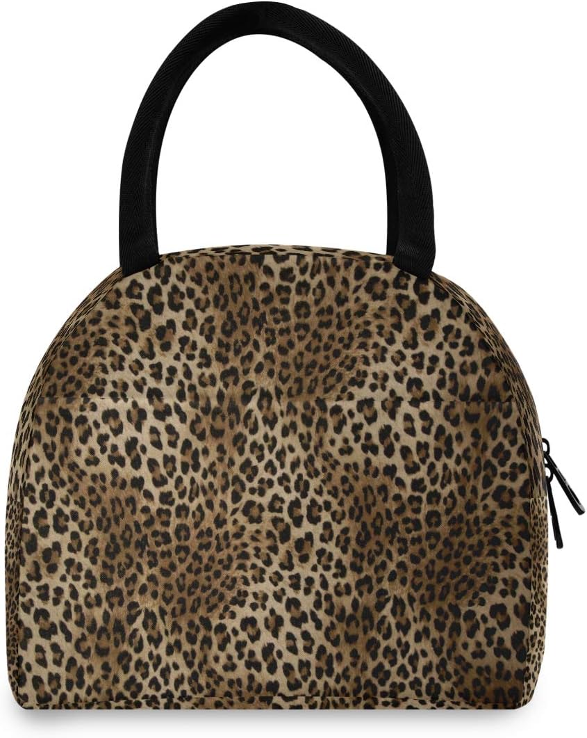 Toprint Leopard Animals Print Lunch Bag Box Lunchbox Cooler Bag Tote Organizer Insulated Lunch Box Drink Holder Container Zipper Handbag for Women Men Outdoor Picnic Beach Work School