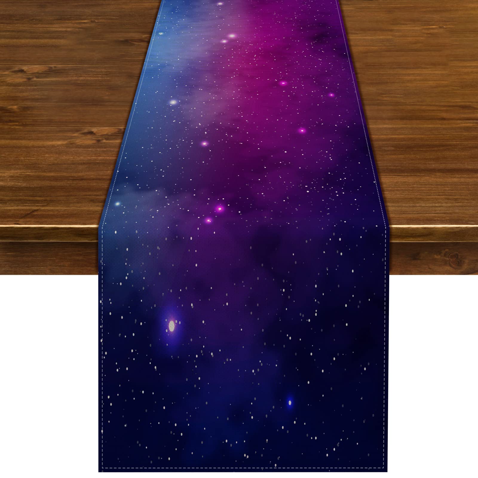 Photo 1 of Nepnuser Linen Galaxy Table Runner for Kids Birthday Party Decorations Star Outer Space Starry Night Supply Dining Room Kitchen Home Decor (13" x 72")