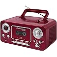 Portable Stereo CD Player with Bluetooth, AM/FM Stereo Radio and Cassette Player/Recorder (Red & Silver)