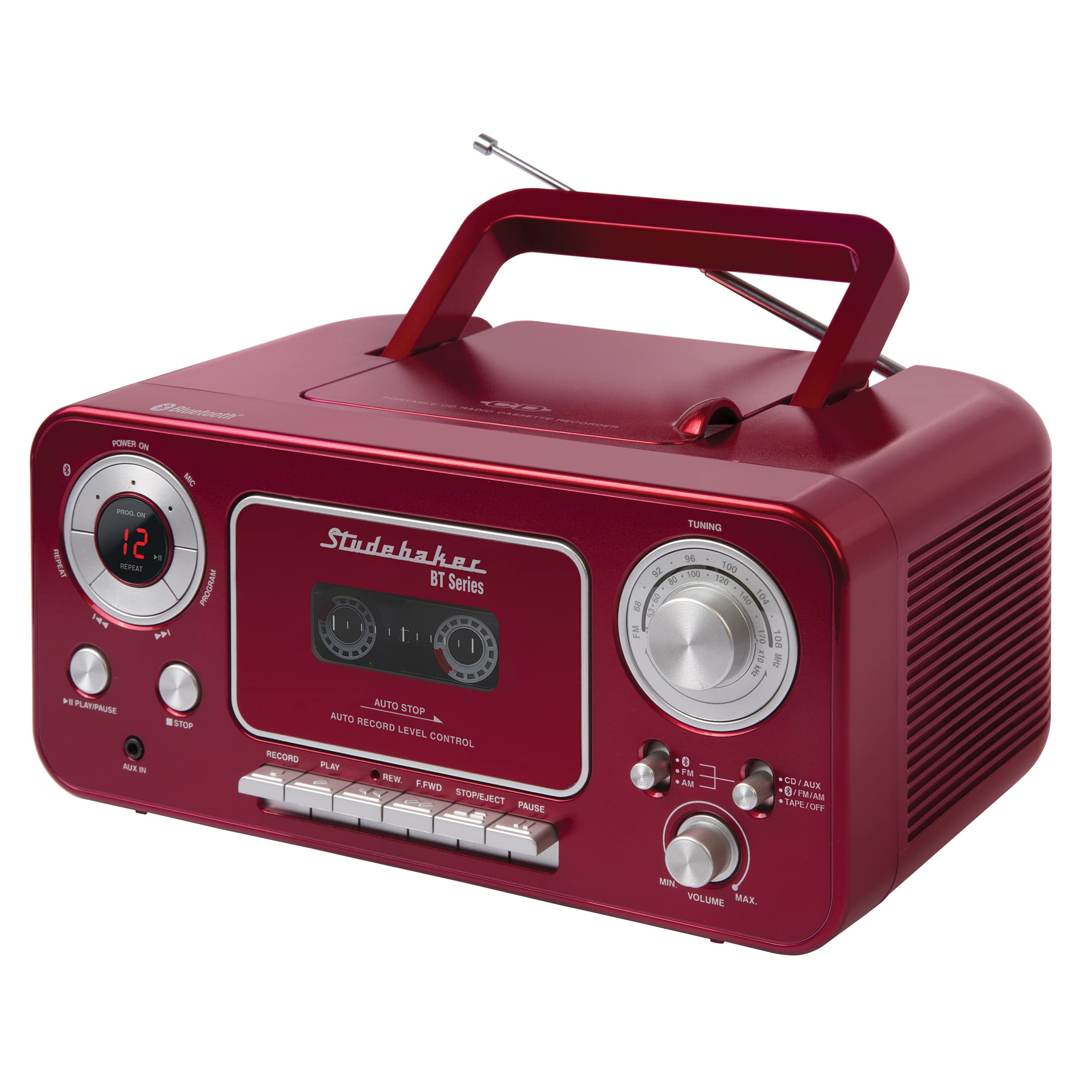 Photo 1 of Portable Stereo CD Player with Bluetooth, AM/FM Stereo Radio and Cassette Player/Recorder (Red & Silver)