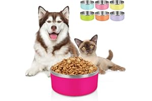 LIHONG Dog Bowls,Stainless Steel Dog Bowls for Large Dogs,Dog Food Water Bowls with Non Slip Rubber Bottom,Pet Feeding Bowl,Double Wall Insulated,Rustproof(64oz,L,Pitaya Pink)