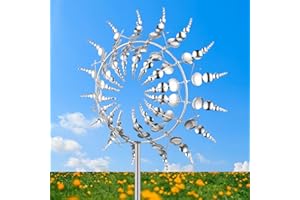 VZVXCC Magical Metal Windmill,3D Unique and Magical Outdoor Wind Dynamics Spinner,360° Dual Rotor Kinetic Windmill Outdoor Garden Lawn Yard Decor(Silvery)