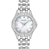 Bulova Ladies' Classic Stainless Steel 3-Hand Quartz Watch, Diamond Dial and Bezel with White Mother-of-Pearl Dial Style: 96R233