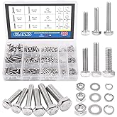 Glarks 510 Pieces Flat Hex Stainless Steel Screws Bolts nuts Lock and Flat Gasket Washers Assortment Kit