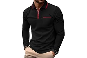 Askdeer Men's Polo Shirts Zip Long Sleeve Classic T-Shirts Casual Golf Shirts Stylish Collared Tee