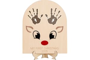 WAWUO 2025 DIY Reindeer Baby Handprint Art - My First Christmas Keepsake, DIY Handprint Wooden Board, Baby Christmas Keepsake, Christmas Handprint Art(Reindeer Baby Handprint)