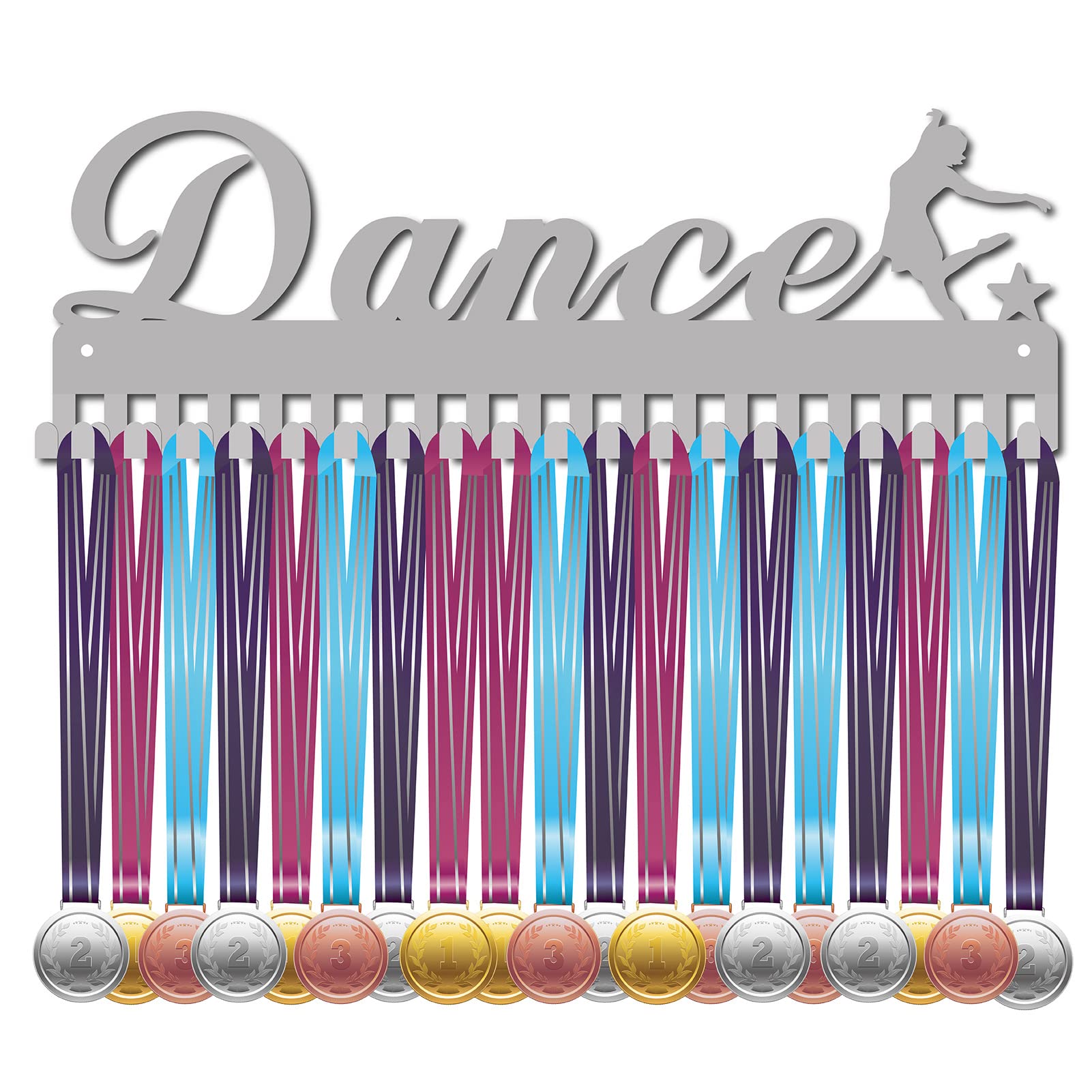 CREATCABIN Dance Medal Holder Dancer Medals Hanger Display Stand Wall Mount Hanger Decor Stainless Steel Hanging for Home Badge 20 Hooks Medalist Running Soccer Gymnastics Over 60 Medals, Silver