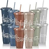Yetene 12 Pcs Christian Cups 24 oz Church Gifts Bulk Bible Verse Tumbler Religious Coffee Cup Plastic Jesus Tumbler with Straw Lid Reusable Drinking Mugs for Pastor Men Women Sunday School