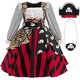 ADREIT Girls Pirate Costume Buccaneer Princess Dress Up for Kids with Accessories Halloween Cosplay Party Outfit