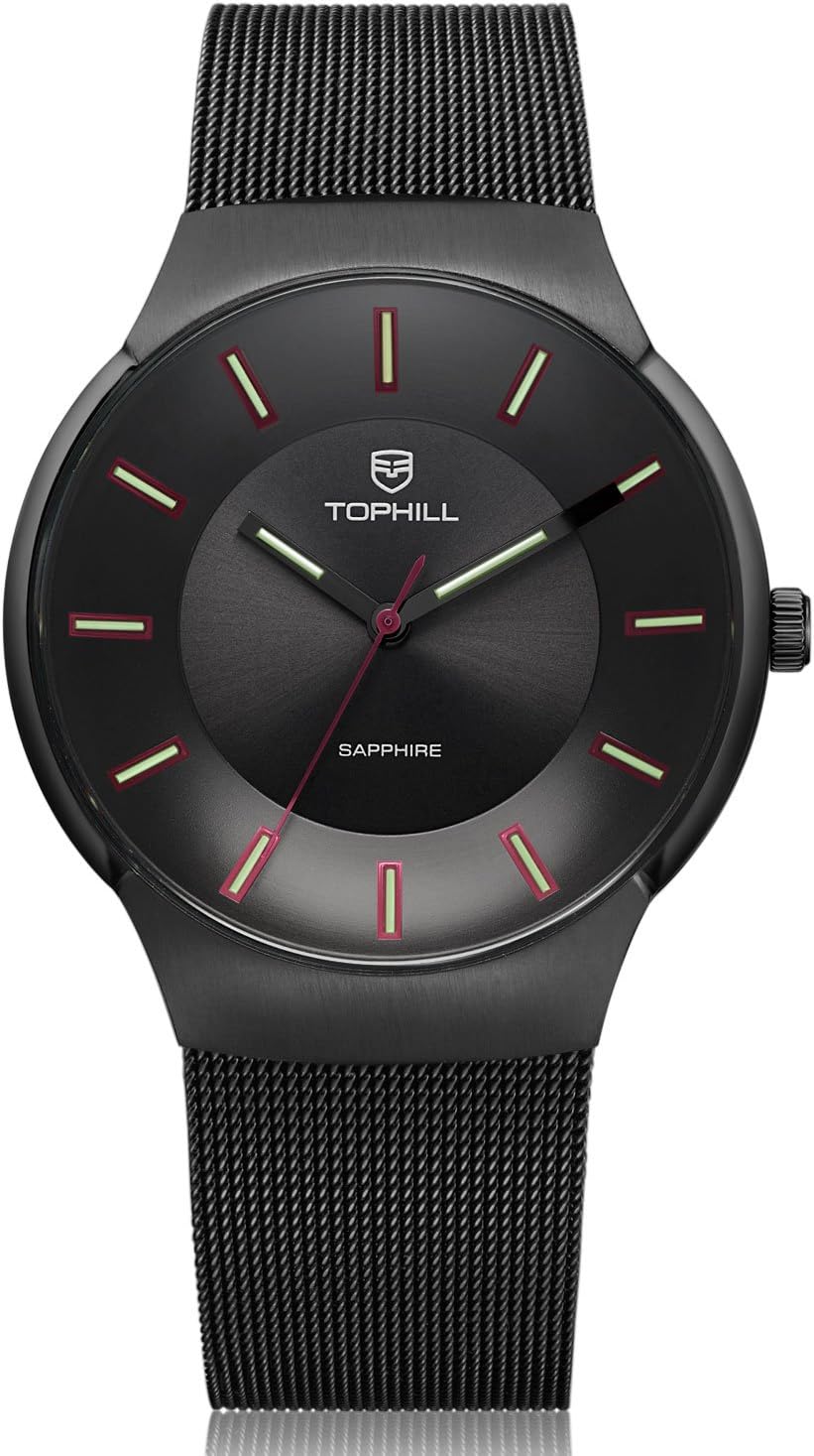 TOPHILL Men's AST005 Black Plated Luminova Dial Mesh Watch
