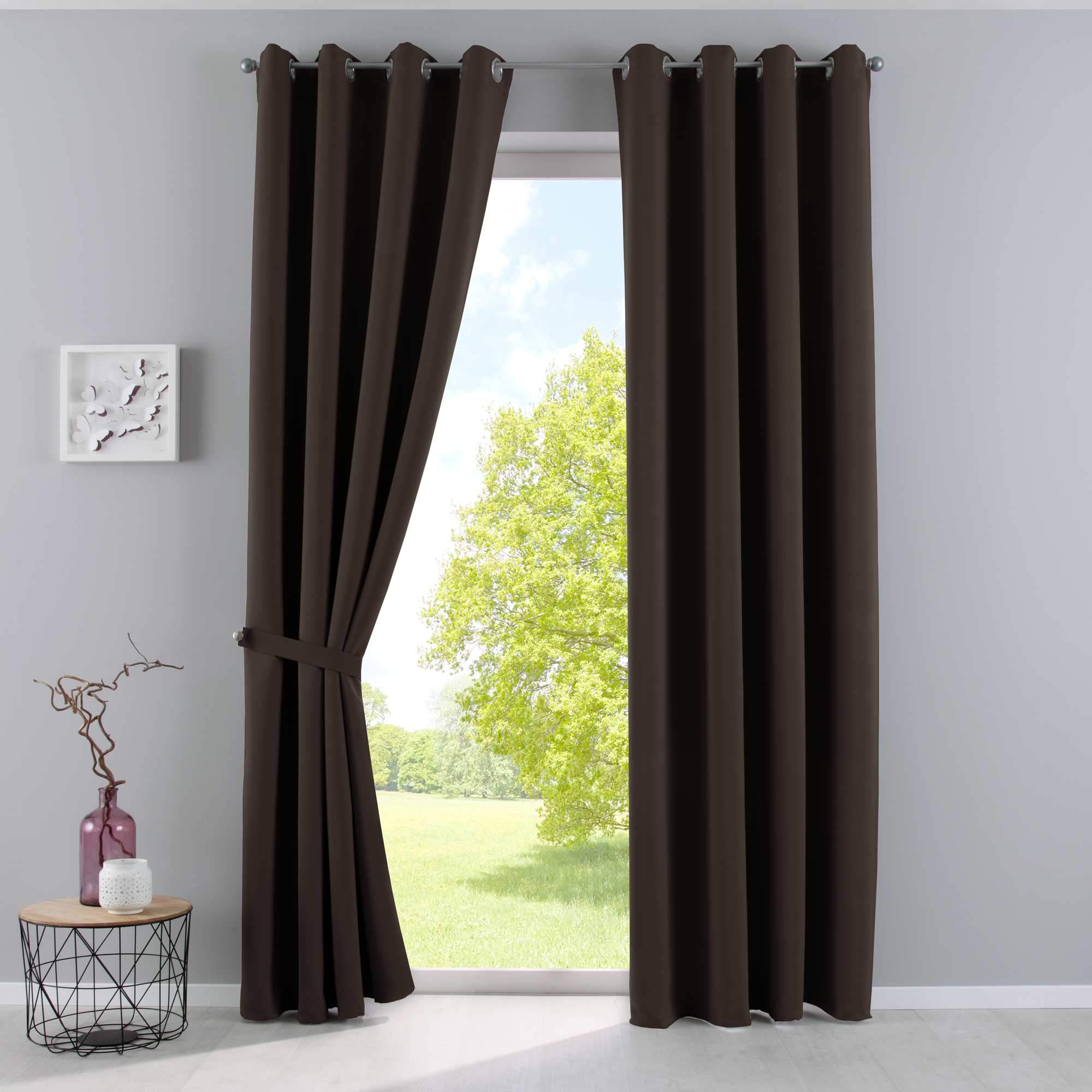 Gardinenbox Newyork Opaque Curtains, Brown, H x W 245 x 140 cm, Pack of 2, Thermal Blackout Curtains, Blackout Eyelets, Sound-Insulating, Oeko-Tex UV Protection, Tiebacks, 201920600-2
