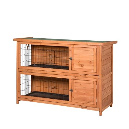 50 Wooden Two Floors Bunny House Rabbit Cage Chicken Coop Guinea Pig Wood House Small Pet House With Wire Fence Outdoor Run
