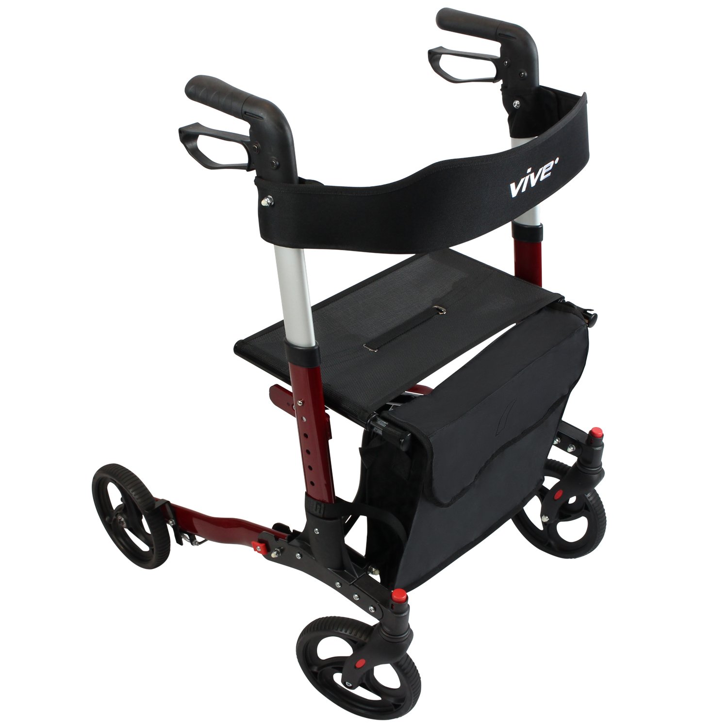 Folding Rollator Walker by Vive 4 Wheel Medical Rolling with Seat