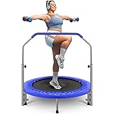 SereneLife 40" Foldable Mini Trampoline for Adults - Compact Fitness Rebounder with Adjustable Foam Handle, Exercise Trampoline with Max Load 330lbs, Indoor/Garden Whole-Body Workout