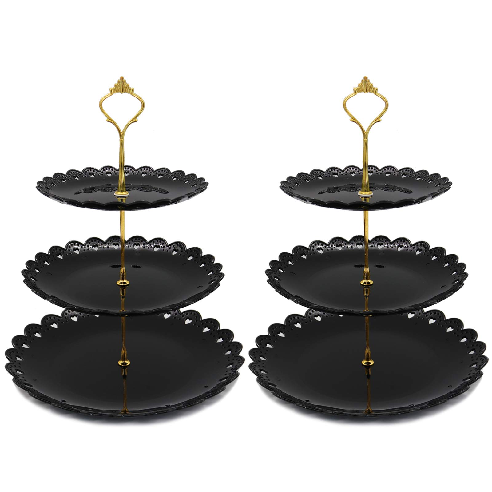 2 Set of 3-Tier Cupcake Stand Fruit Plate Cakes Desserts Fruits Snack Candy Buffet Display Tower (Black)