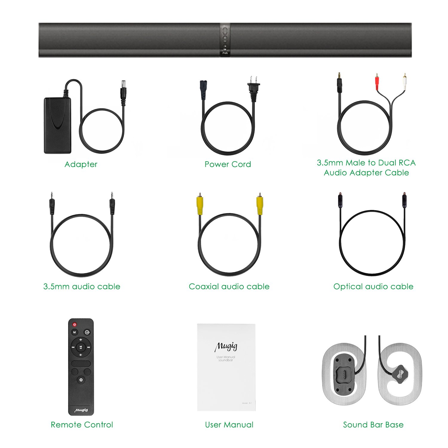 Mugig Sound Bar Bluetooth Realistic Surround Sound with Crystal Clear Audio, Bass Sound Built-in Subwoofer for TV