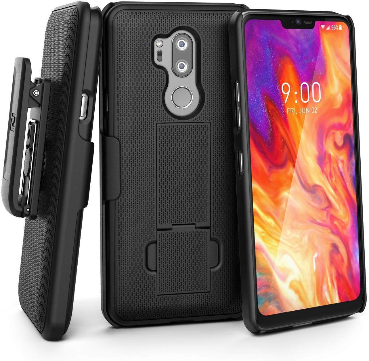 ENCASED LG G7/LG G7 ThinQ Belt Clip Case (DuraClip) Slim Fit Holster Shell Combo w/Rubberized Grip (Smooth Black)