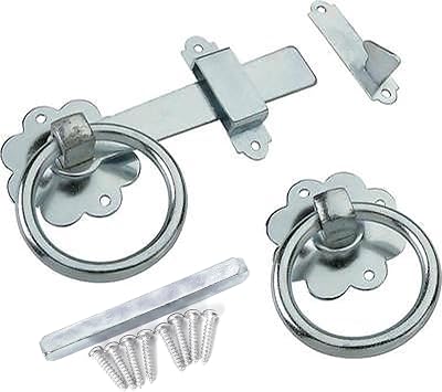 White Hinge Galvanised Gate Ring Latch Handle Heavy Duty Garden Fence Door Lock
