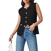Yousify Womens Sweater Vest Sleeveless Button Down Round Neck Knitted Tank Tops Casual Cardigan with Pockets