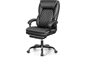 BestEra Office Chair, Big and Tall Executive Office Chair with Foot Rest Ergonomic Office Chairs Home Office Desk Chairs Reclining High Back Leather Chair with Lumbar Support (Black)