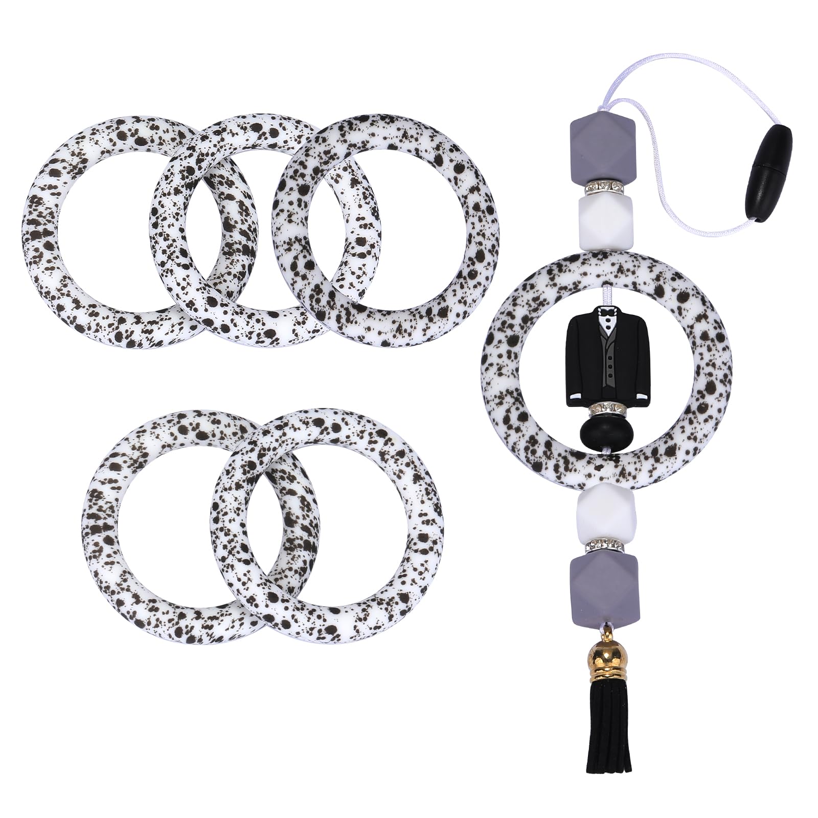 WEWAYSMILE 5pcs 65mm Silicone Focal Rings - Leopard Print - Jewelry Making Bead Kit - All Ages - Not Foldable