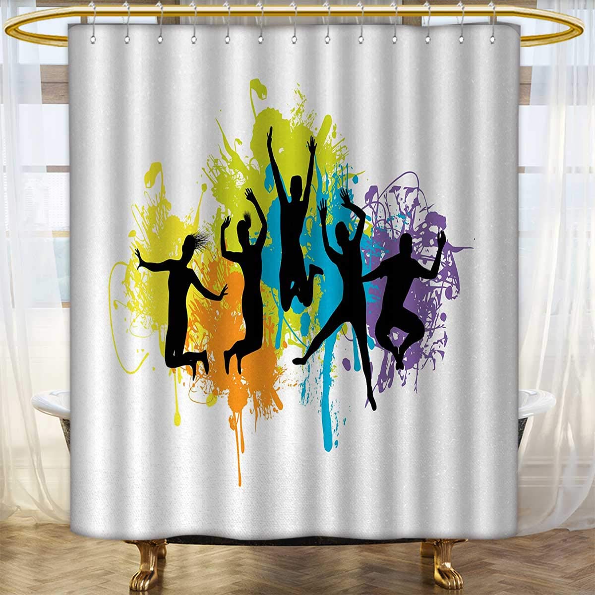 Amazon Com Youth Shower Curtains Fabric Black Silhouettes On