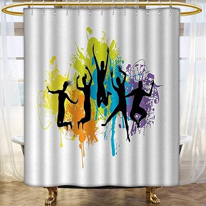 Amazon Com Youth Shower Curtains Fabric Black Silhouettes On