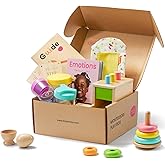 Tiny Land Montessori Toy Set for Babies 1 Year Old Thinker Play Kit- 5-in-1 Wooden Learning Toys with Peg Drop Box, Rocking Stacker, Egg Cup, Canister Set, and Crinkle Bag