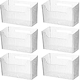 6 PCS Wall Mounted Storage Bins, Adhesive Clear Plastic Wall Organizer with Drainage Holes, Vertical Stiped Wall Organizer for Bathroom Kitchen Storage Room
