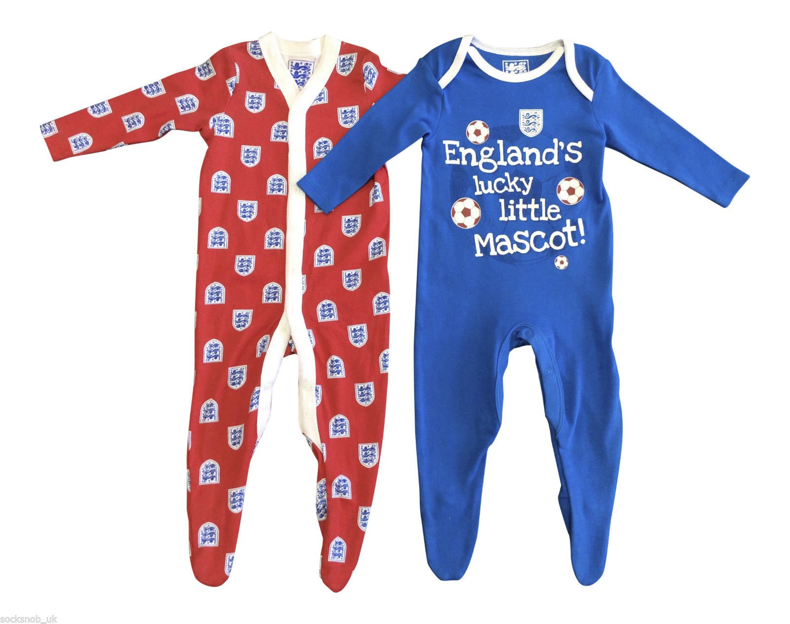 2 Pack Baby Boys England Football Cotton Sleepsuit Pyjamas Onesie in