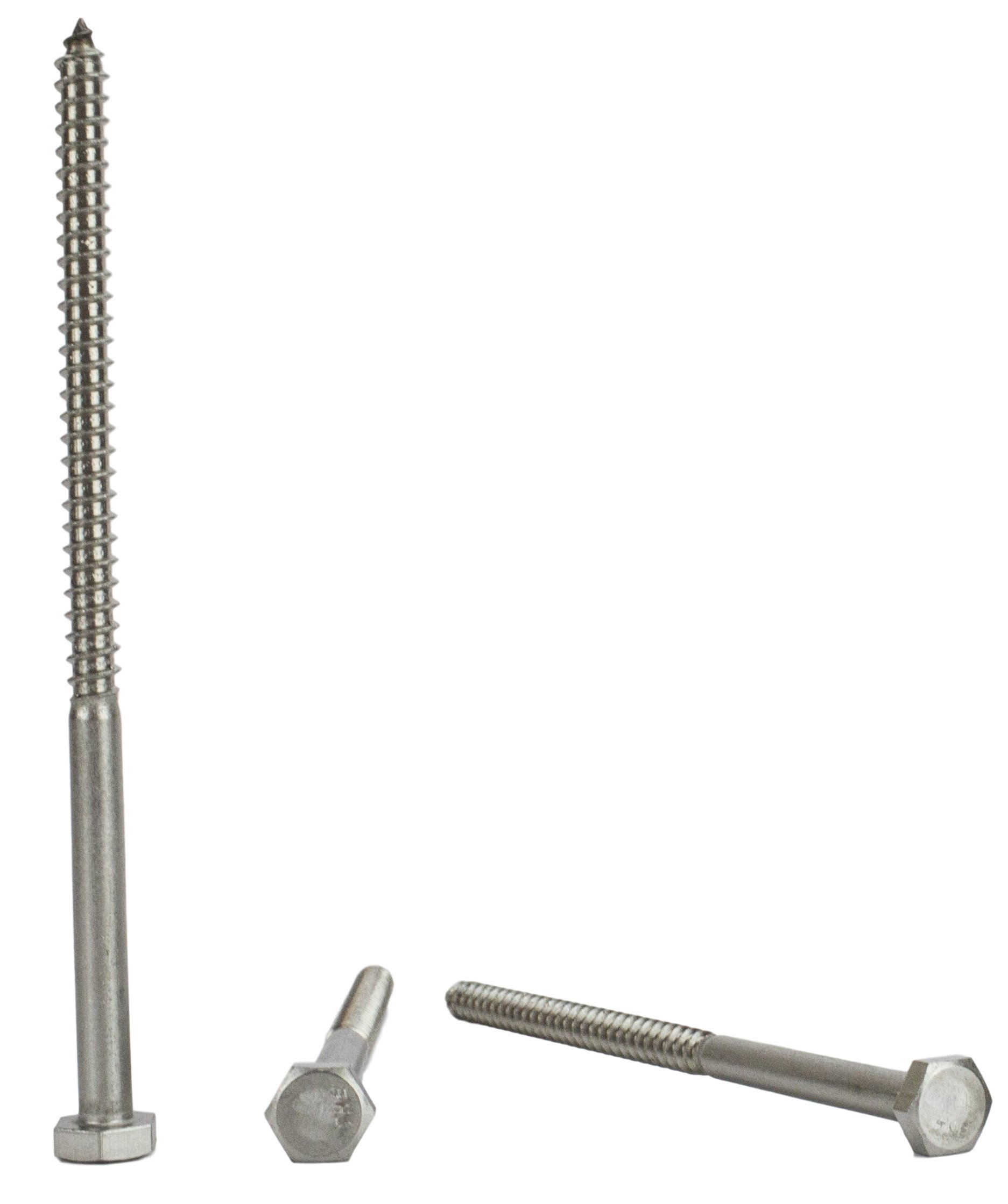 Stainless 5/16 x 5" Hex Lag Screw (1" to 5" Lengths Available in Listing), 18-8 Stainless Steel, 25 Pieces (5/16 x 5")