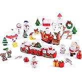 MIAHART 40pc Miniature Christmas Ornaments - Mini Resin Micro Landscape Ornaments with Trees, Santa, Snowman, Wreath, Bells for Christmas Party Supplies, Fairy Garden Accessories