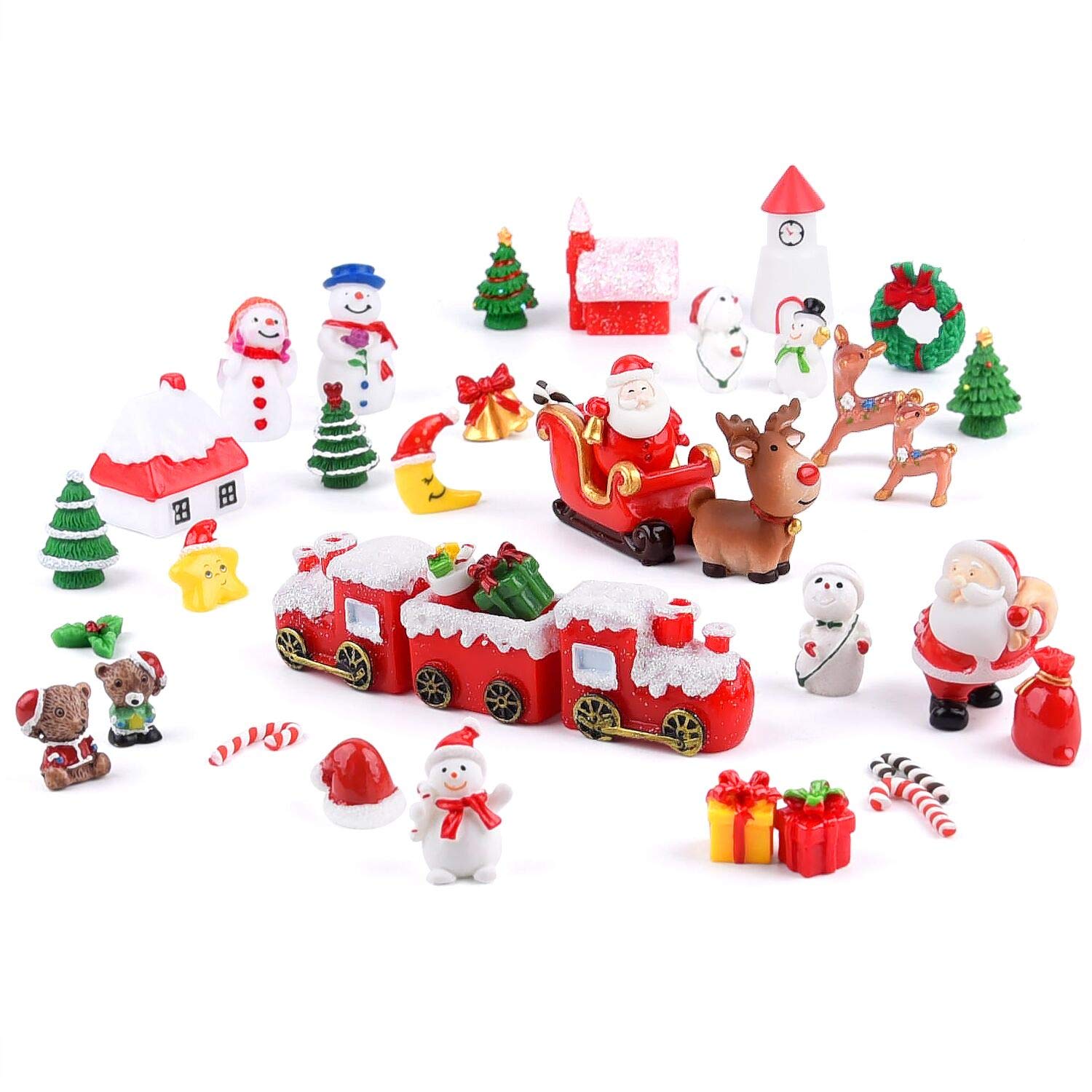 MIAHART 40Pcs Christmas Miniature Ornaments - Mini Resin Micro Landscape Accessories With Trees, Santa Claus, Snowman, Wreath, Bells for Party Supplies and Fairy Garden
