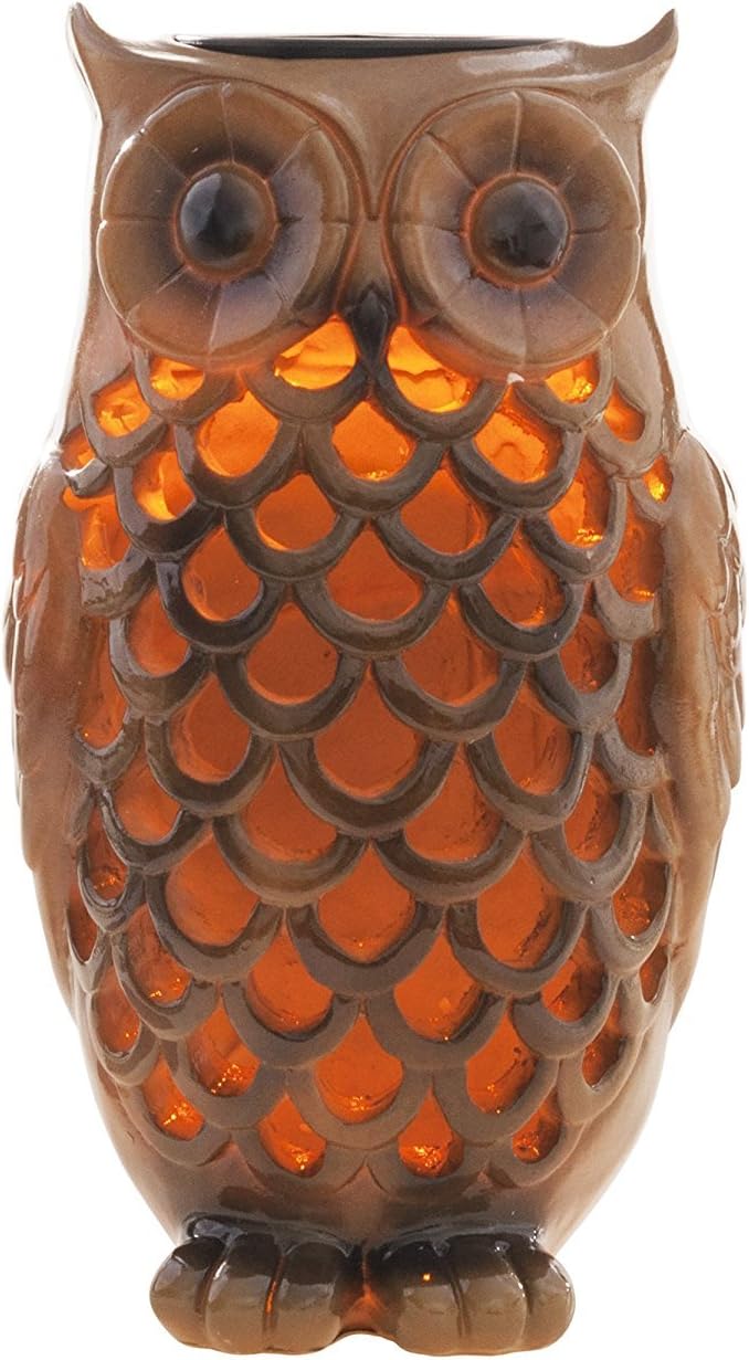 Solar Powered Owl Light Decoration- Ultra Durable Polyresin- Highest Capacity Battery- Intricate Detailing- Wireless Outdoor Accent Lighting- Best Decor Ornament for Garden/Patio/Yard (Bronze Brown)