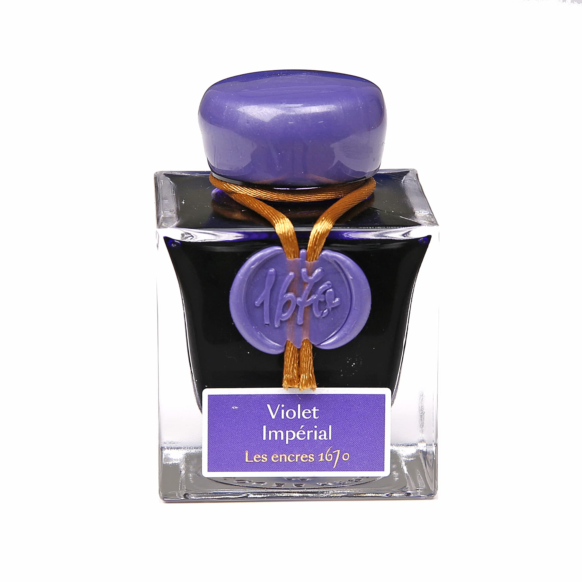 Jacques Herbin 15076JT - A bottle of gold glitter ink for fountain pen, rollerball, glass nib and penholder 50 ml, Violet Impérial - Calligraphy - Writing