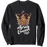 Leopard Aries Queen Zodiac Sign With Leopard Pattern Crown Sweatshirt