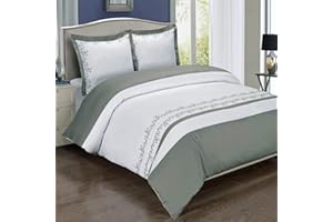 Royal Hotel Bedding Gray and White Amalia 3 Piece King/Cal-King Embriodered Duvet-Cover-Set, 100% Cotton