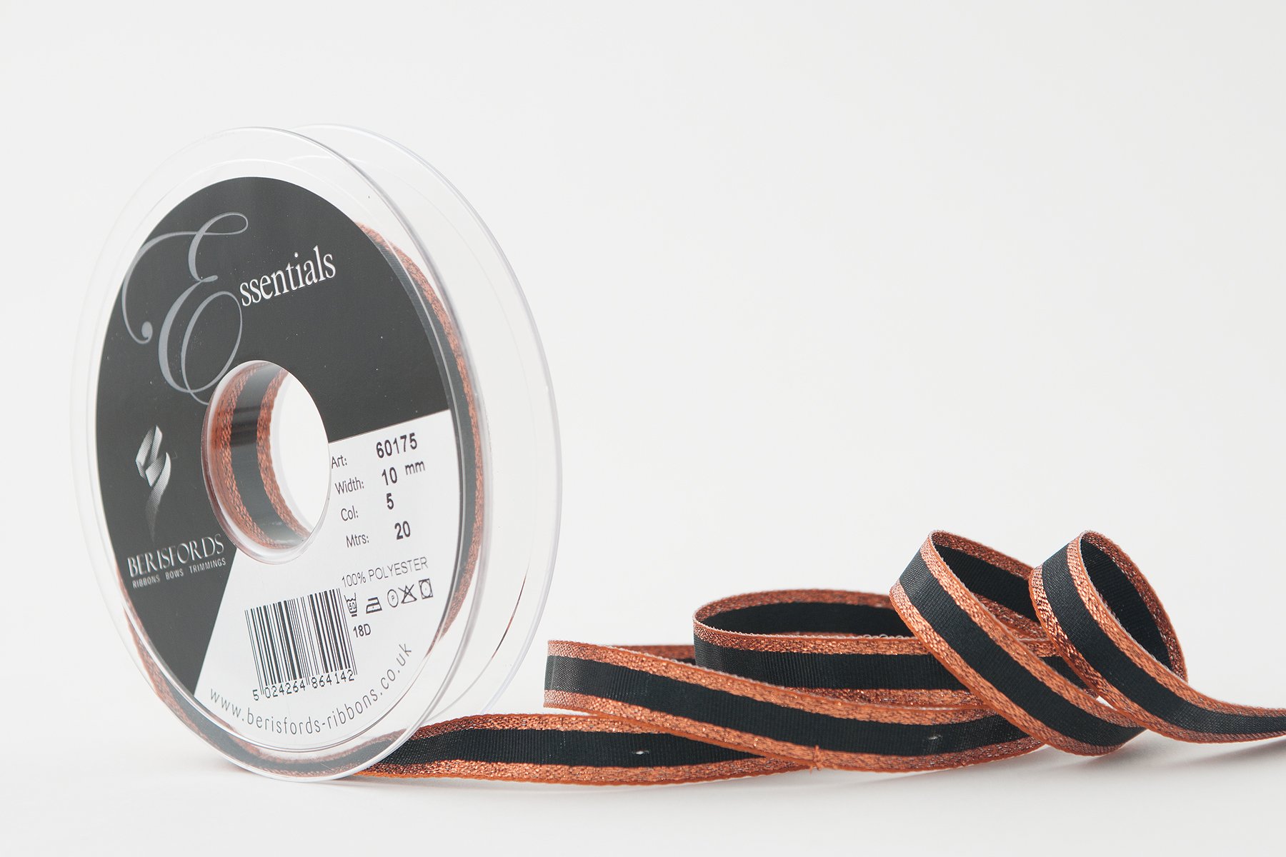 Berisfords Winter Stripe Ribbon, Copper, 10 mm
