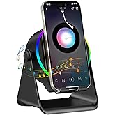 TARKARI Wireless Induction Speaker, 5 in 1 Bluetooth Speaker, 360° Rotation Cell Phone Stand with Ambient Light Compatible with iPhone iPad Android Tablet, Birthday Gifts for Women Men Him