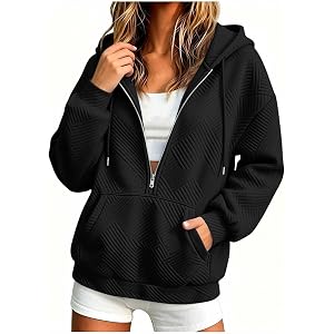 HYYGOCCTV Women Geometric Jacquard Textured Half Zip Hoodie Long Sleeve Loose Casual Fall Pullover Sweatshirts Pocket