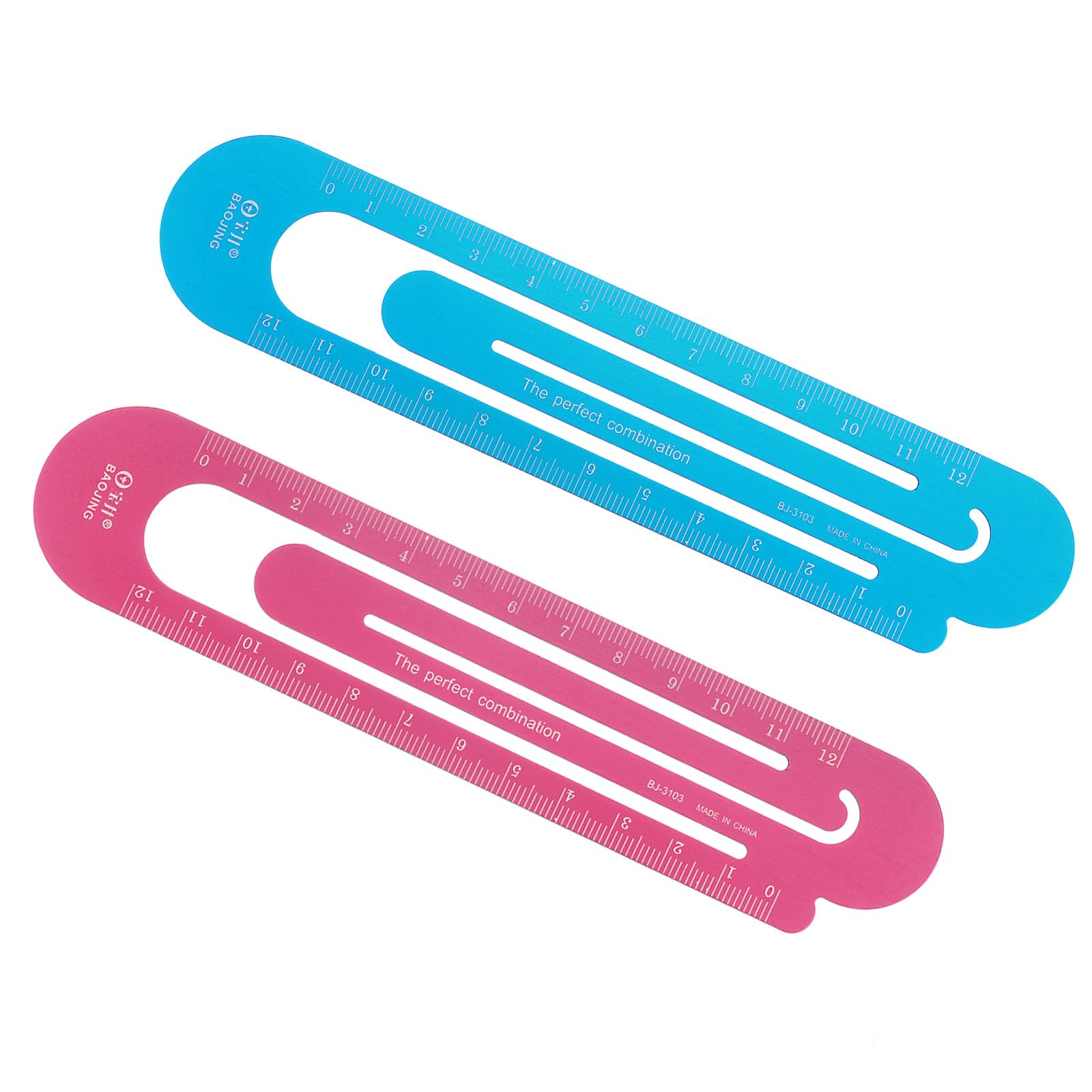 Kozelo 2pcs Metric Straight Ruler - [12cm] Aluminum Scales on Both Sides Metal Paper Bookmark Clip Ruler Blue Red for Measurement Drawing Office Classroom Use, 1mm Minimum Scale