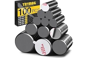 TRYMAG 5 Different Sizes, 100Pcs Strong Ceramic Magnets with Adhesive Backing for Crafts, Small Round Flat Ferrite Circle Magnets for Refrigerator, Kitchen, Classroom, Photos