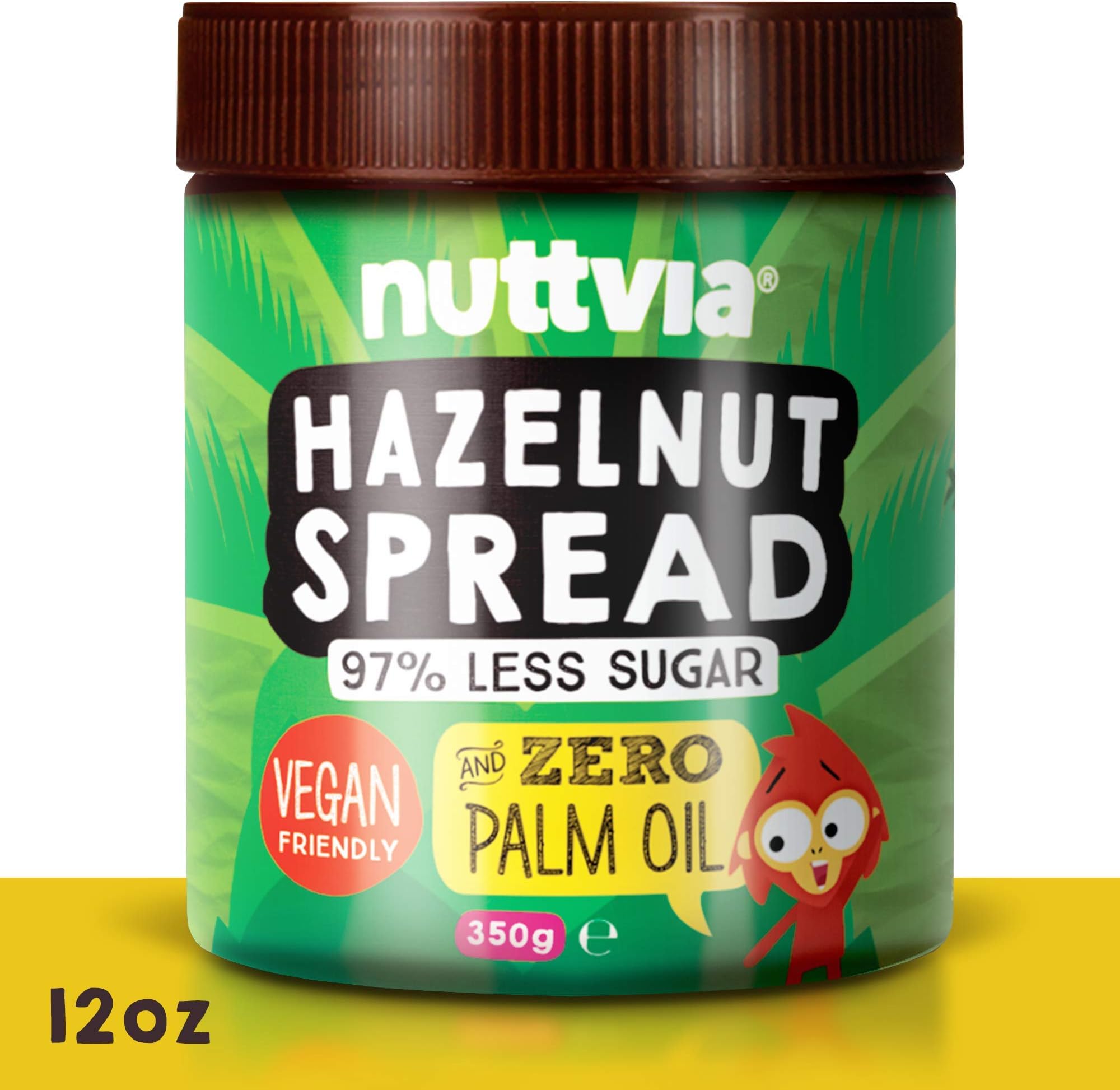 Nuttvia Hazelnut Chocolate Spread | Vegan Hazelnut Spread with 97% Less Sugar | Healthy Nut Butter Naturally Sweetened With Stevia | Low Sugar Chocolate & Dairy Free Spread (12 oz)