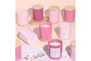 REISEN 12Pcs Assorted Pink Candle Jars for Making Candles, 10oz Empty Candle Jars with Bamboo Lids and Labels, Glass Candle Jar for Candle Making Supplies, Candle Containers for DIY Gifts