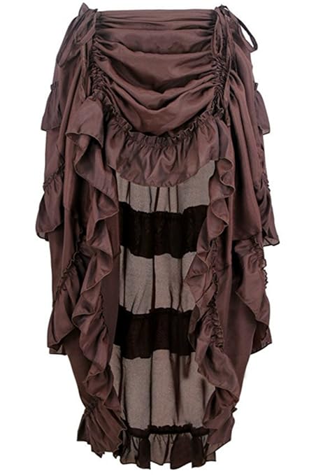 KUOSE Damen Burleske Steampunk Victorian High Low Chiffon Rock Übergrößen S-6XL