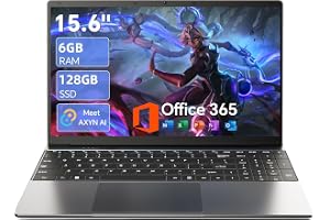 15.6" AI Laptop with Office 365, 6GB RAM 128GB SSD, Win 11 Laptops | 7000mAh Battery, IPS FHD, 180°Viewing, Quad-Core Processor, Type-C, WiFi 5, Portable Thin Business Student Laptops