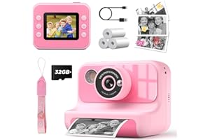 LETSHAHA Instant Print Camera for Kids, 1080P Digital Video Cameras, Christmas Birthday Gifts Toys for Age 3-12, Toddler Camera for 4 5 6 7 8 9 10 Year Old Girls - Pink