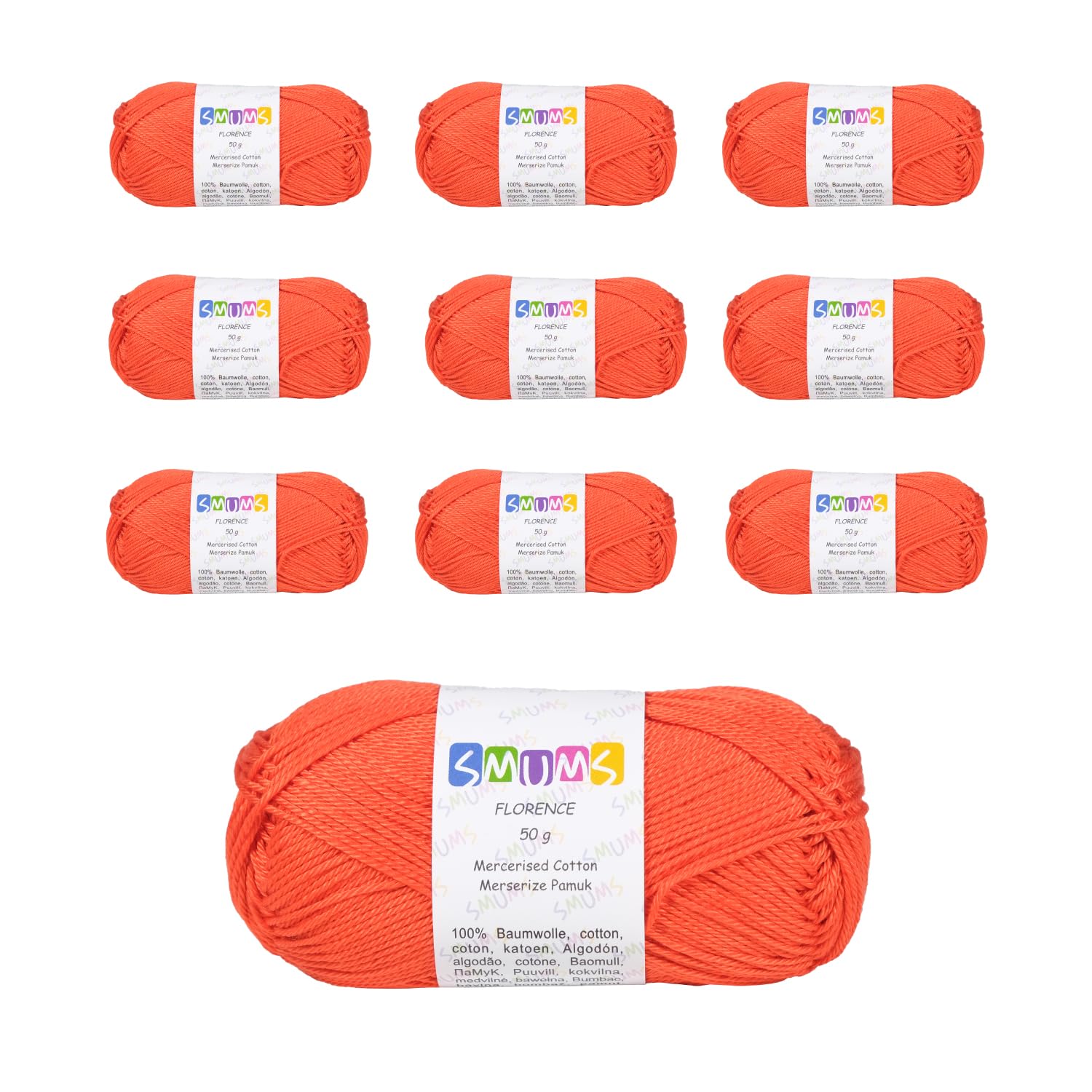 SMUMS 100% Mercerized Cotton Yarn for Crocheting | 50gr x 10 Balls Knitting Wool | Soft Amigurumi Yarn (1016 Dark Orange)