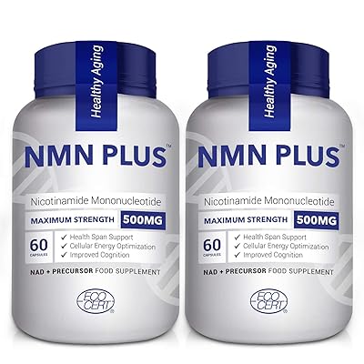 Capsules NMN à résistance maximale, 500 mg, NAD naturellement Boost + Niveaux pour la performance mentale et l'anti-âge, 60 capsules Supplément mononucléotide de nicotinamide ( 120 Compter ( Paquet de 2 ) )